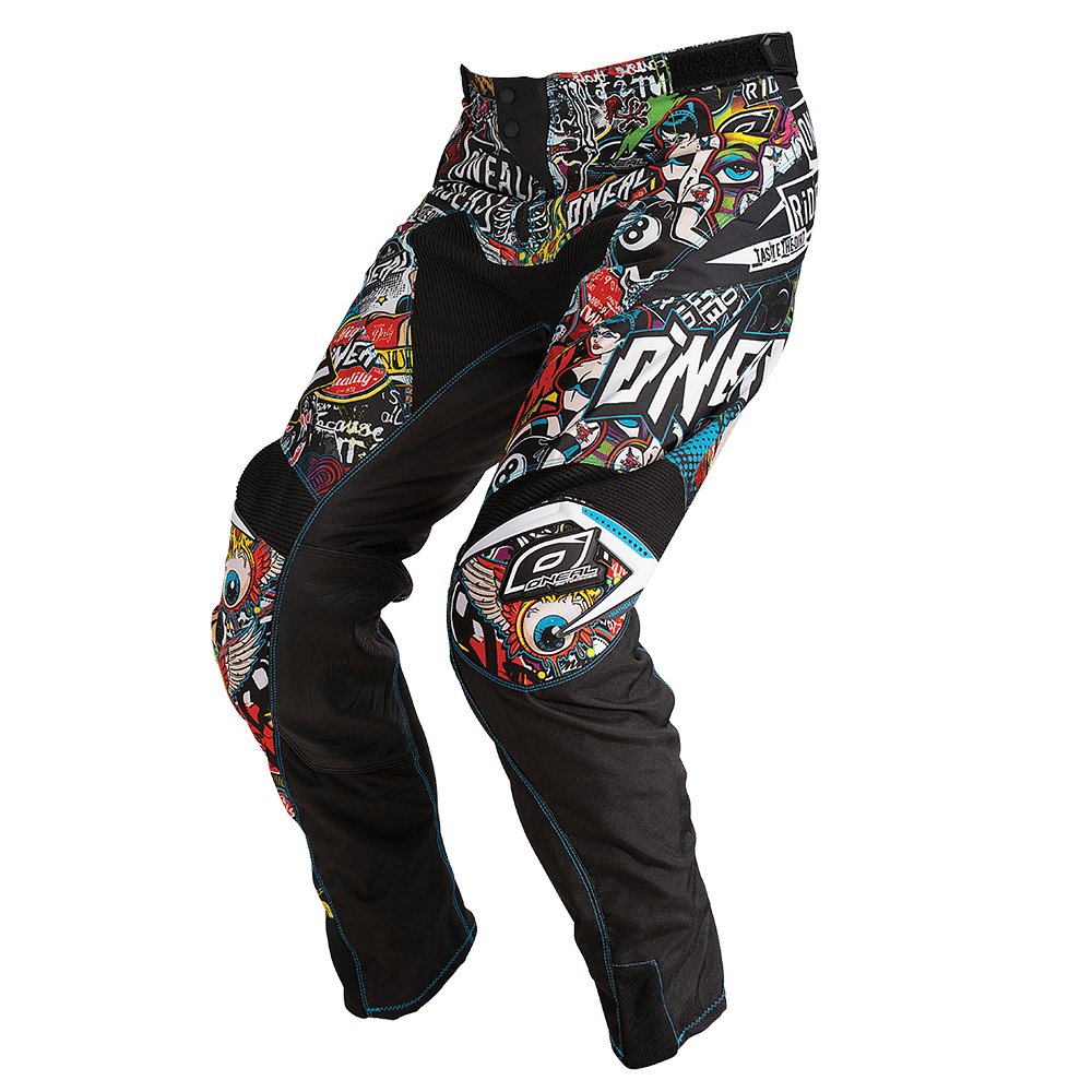 Die O'NEAL MAYHEM Hose CRANK Motorradhose besticht durch ein lebendiges, mehrfarbiges Grafikdesign mit verschiedenen auffälligen Mustern, Markenlogos und abstrakten Bildern. Sie verfügt außerdem über schwarze Kniepolster und einen sicheren Hosenbund. Diese fahrradfreundliche Hose von O'NEAL ist atmungsaktiv und bietet bequemen Tragekomfort für ganztägigen Fahrkomfort.