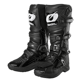 Die O'NEAL RMX Stiefel in Schwarz verfügen über mehrere verstellbare Riemen und Schnallen, ein robustes Design mit verstärkten Bereichen zum Schutz und das prominent auf der Vorder- und Seite angebrachte O'NEAL-Logo – perfekt für Ihre Offroad-Abenteuer.