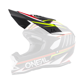 Der O'NEAL Visor 7SRS Helmet CHASER ist ein eleganter und aerodynamischer schwarzer Motocross-Helm mit roten, weißen und gelben Akzenten. Er verfügt über ein markantes Visier, ausreichend Belüftung und den seitlich aufgedruckten Markennamen „O'Neal“, was ihn perfekt für das Fahren im Gelände macht.