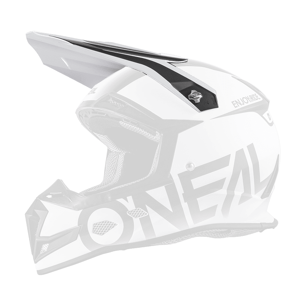 Der O'NEAL Visor 5SRS Helmet BLOCKER besticht durch ein auffälliges weiß-schwarzes Farbschema, ergänzt durch ein schlankes, aerodynamisches Design. Dieser Motocross-Helm verfügt über ein spitzes Visier, zahlreiche Belüftungspunkte und ein auffälliges „ONEAL“-Branding an der Seite. Die Innenpolsterung und der Kinnschutz sind ebenfalls sichtbar und sorgen für zusätzlichen Komfort und Schutz.