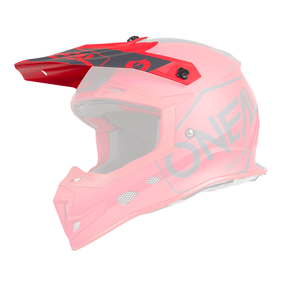 Der O'NEAL Visor 5SRS Helm HEXX ist ein leuchtend roter Motocross-Helm mit schwarzen Akzenten und dem Wort „O'NEAL“ deutlich sichtbar auf der Seite. Dieser Helm verfügt über ein Visier, zahlreiche Belüftungsöffnungen und eine gepolsterte Innenseite für zusätzlichen Komfort und Schutz.