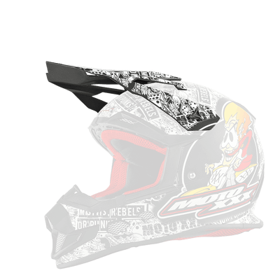 Wir präsentieren den O'NEAL Visor MOTO XXX Helm OG CHARACTER, einen Offroad-Motorradhelm von O'NEAL. Dieser Helm besticht durch ein auffälliges schwarz-weißes Graffiti-Design, das mit Comicfiguren und Logos verziert ist. Innen verfügt er über eine rote Polsterung für zusätzlichen Komfort und ist mit einem markanten Visier ausgestattet. Zu den auffälligen Motiven gehört eine bemerkenswerte Abbildung einer blonden Figur in einem gelben Hemd an der Seite.