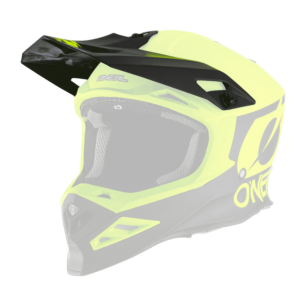 Der O'NEAL Visor F-SRS Helmet 2T ist ein leuchtend gelb-schwarzer Integralhelm für Mountainbikes, der an der Seite die Marke O'NEAL trägt. Er verfügt über ein Visier, mehrere Belüftungsöffnungen und eine gepolsterte Innenseite für verbesserten Schutz und Komfort.