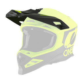 Der O'NEAL Visor F-SRS Helmet 2T ist ein leuchtend gelb-schwarzer Integralhelm für Mountainbikes, der an der Seite die Marke O'NEAL trägt. Er verfügt über ein Visier, mehrere Belüftungsöffnungen und eine gepolsterte Innenseite für verbesserten Schutz und Komfort.