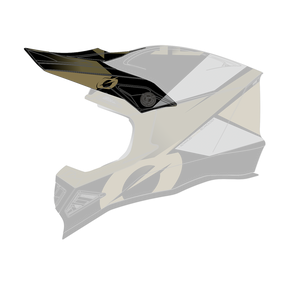 Eine Seitenansicht des O'NEAL Visor F-SRS Helms GLITCH zeigt ein dynamisches Design mit eckigen Mustern in Schwarz, Weiß und Gold. Der Helm verfügt über ein markantes Visier, eckige Belüftungsöffnungen und eine schlanke, aerodynamische Form mit dem O'NEAL-Logo oben.