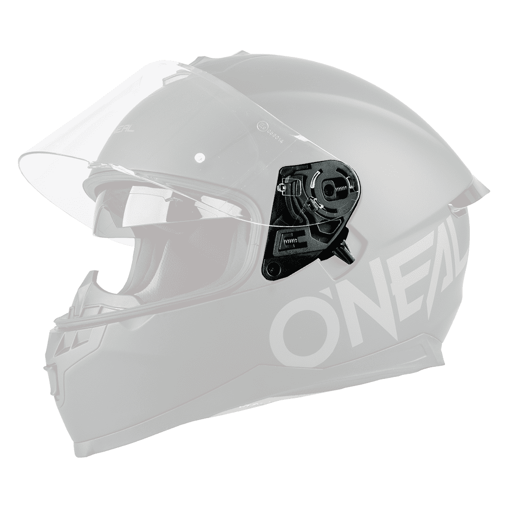 Ein Satz eleganter schwarzer Motorradhelm-Seitenplatten, die für den O'NEAL CHALLENGER-Helm entworfen wurden und in großen Buchstaben mit dem auffälligen „O'NEAL“-Logo versehen sind. Die Seitenplatten sind so konzipiert, dass sie einen sicheren und bequemen Sitz gewährleisten, indem sie nahtlos mit den Belüftungsöffnungen und Einstellmechanismen des Helms zusammenarbeiten.