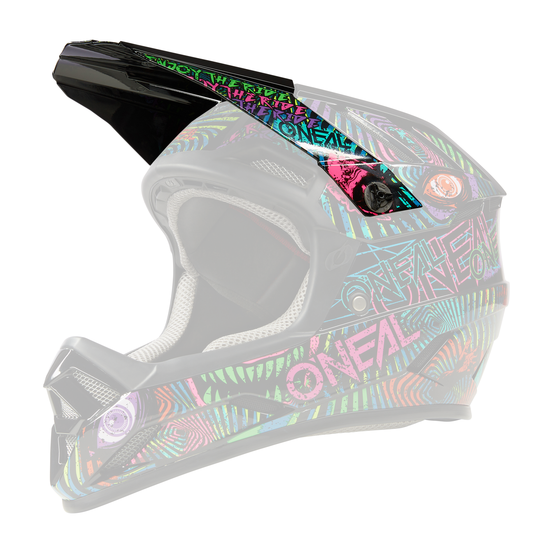 Wir präsentieren den O'NEAL Visor BACKFLIP Helmet RIOT, einen lebendigen Integralhelm für Motocross mit einer auffälligen Mischung aus Neongrün, Pink und Blau. Er zeigt kräftige geometrische und abstrakte Muster sowie markante Belüftungsöffnungen. Dieser Helm zeigt das auffällige „O'Neal“-Logo für zusätzlichen Stil und Markenbekanntheit.