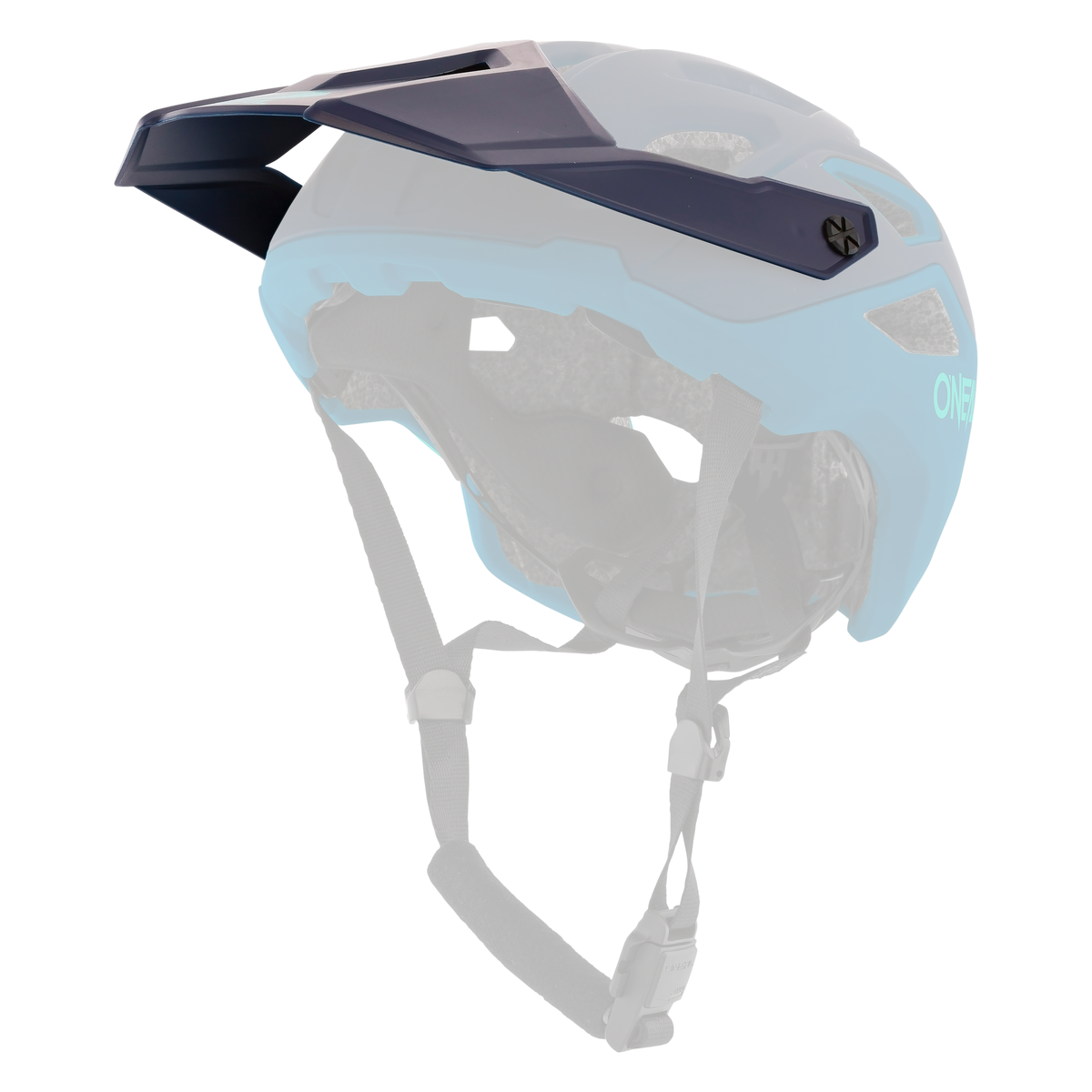 Ein blau-schwarzer O'NEAL Visor PIKE Helm SOLID der Marke O'NEAL mit verstellbarem Visier und robuster Kunststoffschale. Der Helm verfügt über Belüftungslöcher, eine gepolsterte Innenpolsterung und einen Kinnriemen mit sicherer Schnalle.