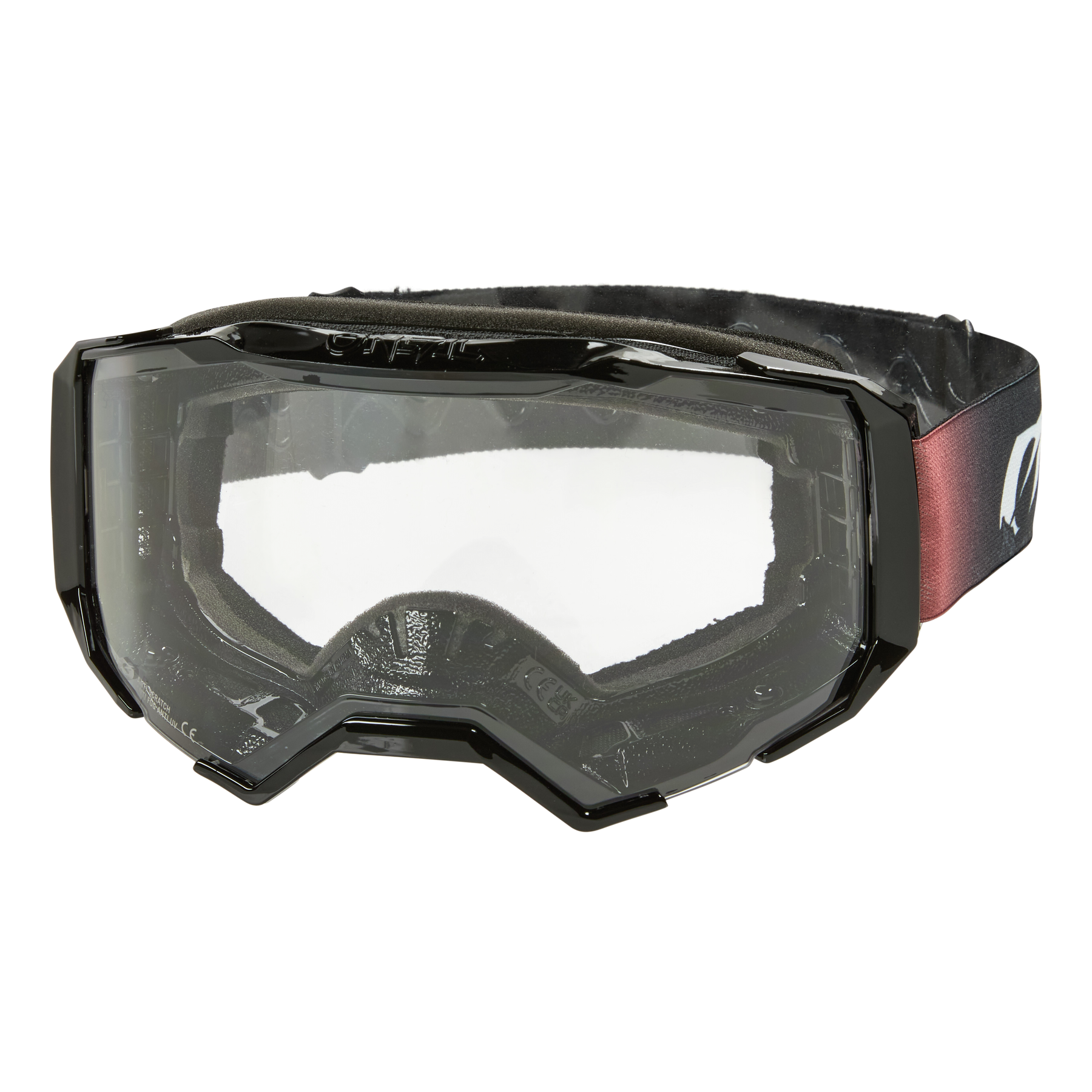 Die O'NEAL B-22 Goggle COVERT von O'NEAL zeichnet sich durch ein modernes und robustes Design aus und eignet sich perfekt als Schutzbrille für Offroad-Bike- oder Motocross-Aktivitäten. Diese Brille kommt in einer auffälligen Schwarz/Rot-Farbkombination mit klaren Gläsern und einem dunklen, verstellbaren Riemen.