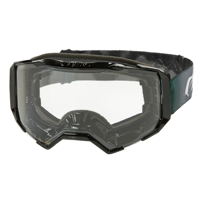 O'NEAL B-22 Goggle COVERT in Grau/Grün mit klaren Gläsern und verstellbarem dunklem Riemen, abgebildet auf weißem Hintergrund.