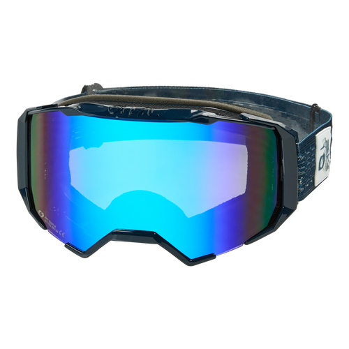 Die O'NEAL B-22 Goggle STATIC verfügt über ein modernes, eckiges Design mit einer reflektierenden Linse in Ocean Blue – Radium Blau und einem verstellbaren schwarzen Riemen, der mit dezenten Markendetails verziert ist.