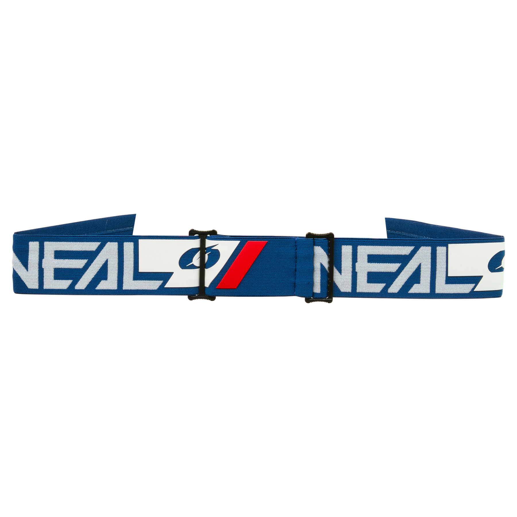 Ein moderner, verstellbarer blauer Gürtel mit weißen und roten Akzenten, der den Text „O’NEAL“ zusammen mit einem stilisierten Symbol zeigt.