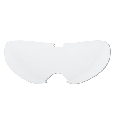 Die O'NEAL B-YOUTH Goggle - Spare Lens ist eine klare Ersatzlinse mit einer schlanken, gebogenen Form. Diese Linse hat oben eine zentrale Kerbe und passt genau in den Brillenrahmen. Ihre transparente Oberfläche ist makellos und frei von sichtbaren Kratzern oder Flecken.