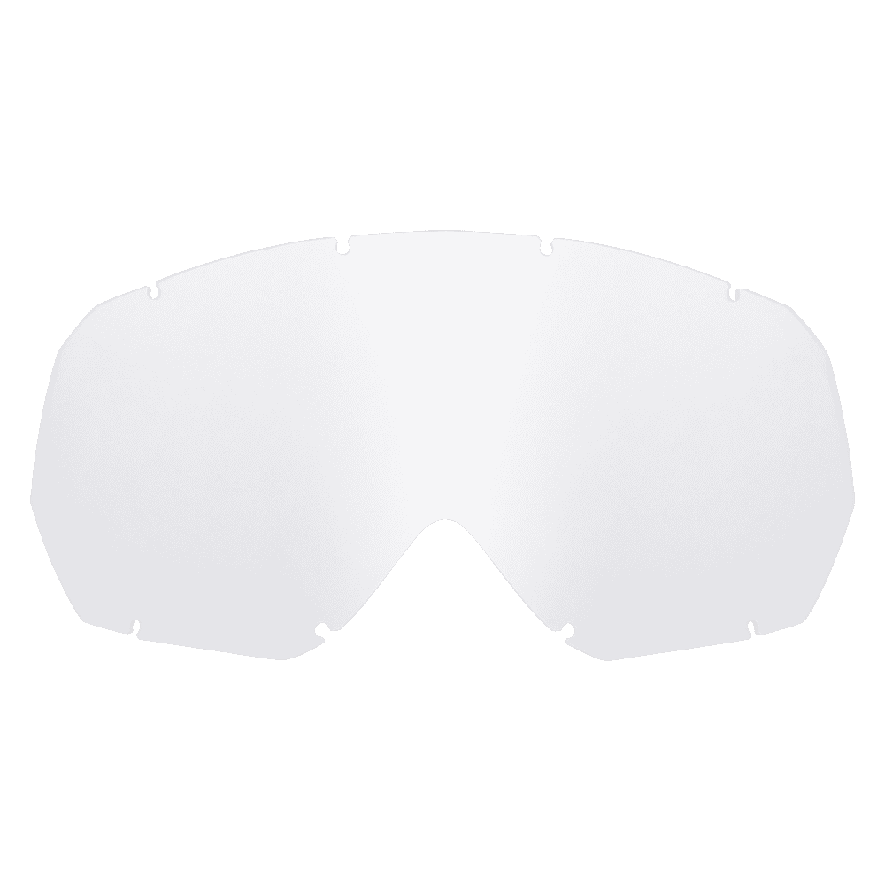 Die O'NEAL B-10 Youth Goggle - Spare Lens in Weiß hat eine gebogene Form, die perfekt auf den Rahmen passt und verfügt an den Rändern über mehrere kleine Kerben zur sicheren Befestigung.