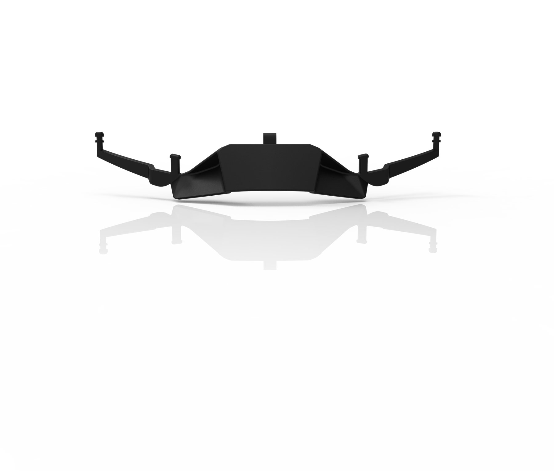 Ein elegantes schwarzes Gadget, die O'NEAL Nose Guard B-22, B-33, B-55 Goggle, sitzt prominent auf einer reflektierenden Oberfläche. Seine eckige Form und die schlanken Verlängerungen erinnern an ein kleines Raumschiff vor einem strahlend weißen Hintergrund.